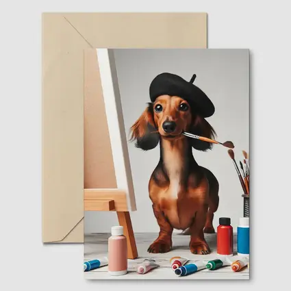 Dachshund Artist Painting With Beret