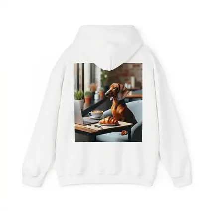 Dachshund Working Laptop Cafe Coffee Croissant