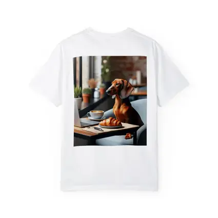 Dachshund Working Laptop Cafe Coffee Croissant