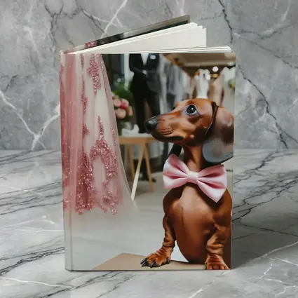 Dachshund With Pink Bow In Bridal Boutique