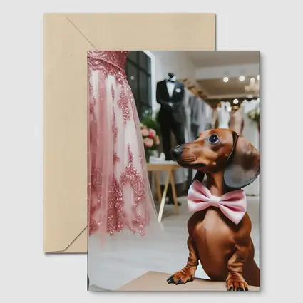 Dachshund With Pink Bow In Bridal Boutique
