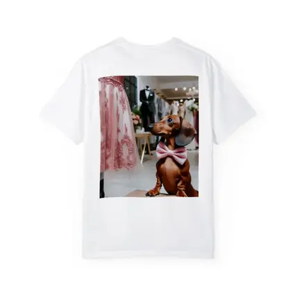 Dachshund With Pink Bow In Bridal Boutique