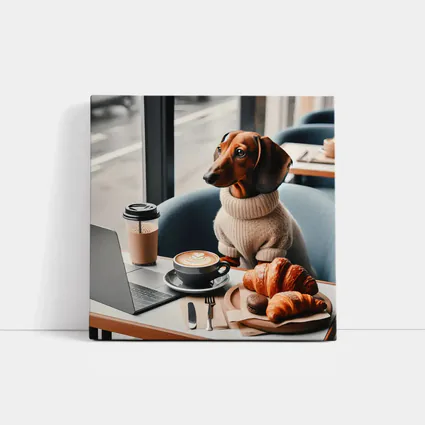 Dachshund Dog Coffee Shop Croissant Morning