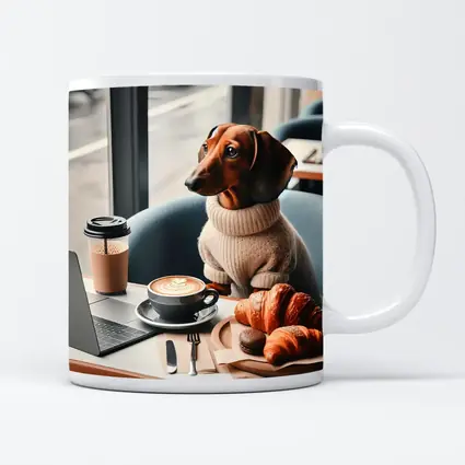 Dachshund Dog Coffee Shop Croissant Morning