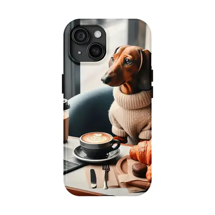 Dachshund Dog Coffee Shop Croissant Morning