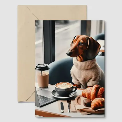 Dachshund Dog Coffee Shop Croissant Morning