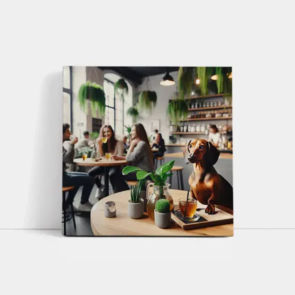 Dachshund Sitting In Cozy Cafe Interior