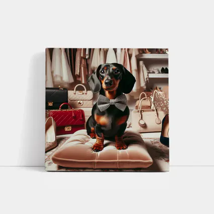 Dachshund With Bow Tie In Fashion Closet