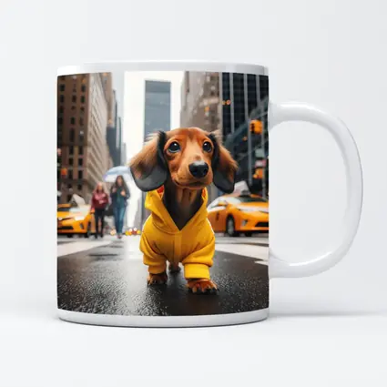 Dachshund Yellow Hoodie New York City Street