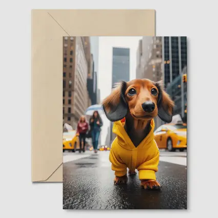 Dachshund Yellow Hoodie New York City Street