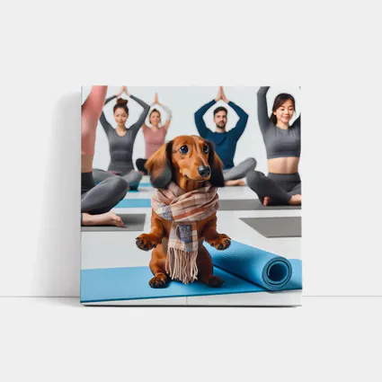 Dachshund Wearing Scarf at Yoga Class
