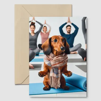Dachshund Wearing Scarf at Yoga Class