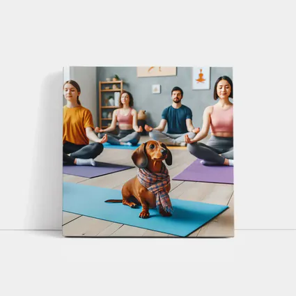Dachshund Dog Wearing Scarf at Yoga Class
