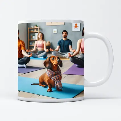 Dachshund Dog Wearing Scarf at Yoga Class