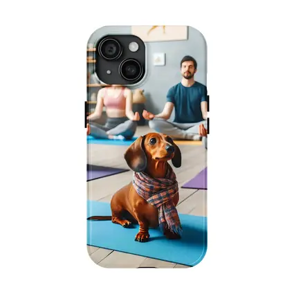 Dachshund Dog Wearing Scarf at Yoga Class
