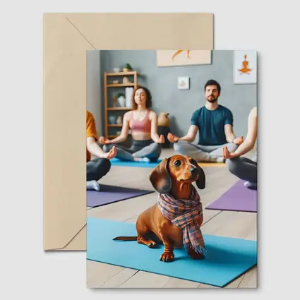 Dachshund Dog Wearing Scarf at Yoga Class