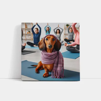 Dachshund Wearing Scarf In Yoga Class