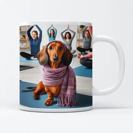 Dachshund Wearing Scarf In Yoga Class