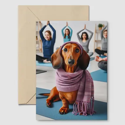 Dachshund Wearing Scarf In Yoga Class