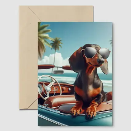 Dachshund Dog Sunglasses Vintage Convertible Beach