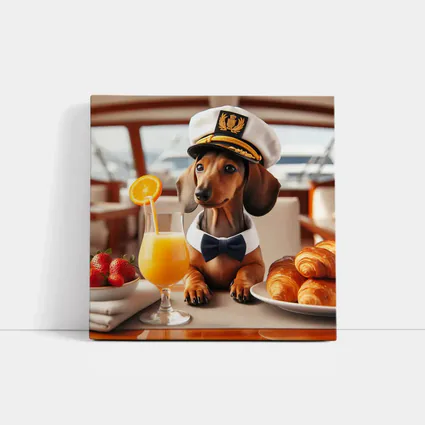 Dachshund Captain Hat Yacht Breakfast Scene