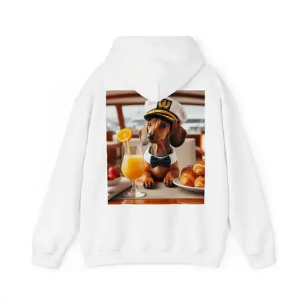 Dachshund Captain Hat Yacht Breakfast Scene