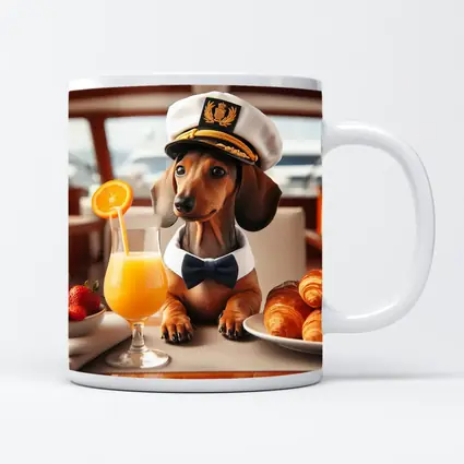 Dachshund Captain Hat Yacht Breakfast Scene