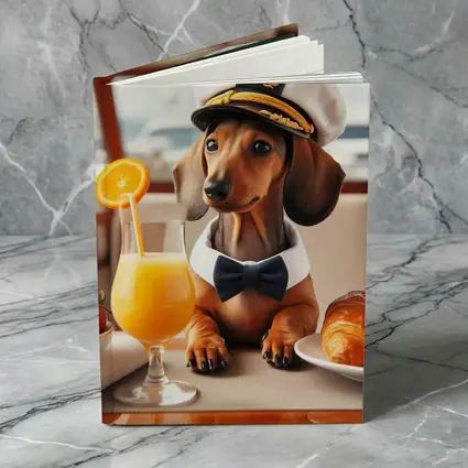 Dachshund Captain Hat Yacht Breakfast Scene