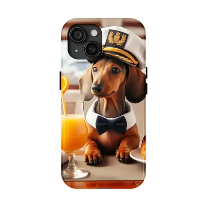 Dachshund Captain Hat Yacht Breakfast Scene