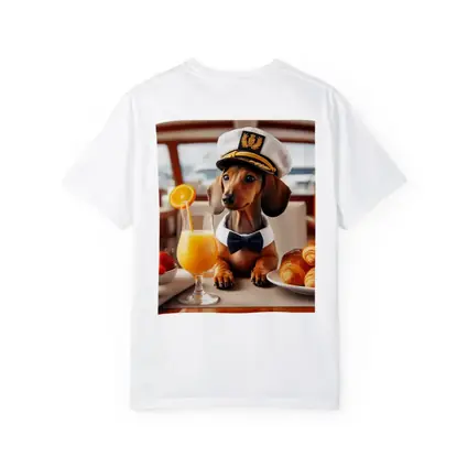 Dachshund Captain Hat Yacht Breakfast Scene