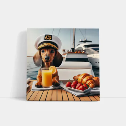Dachshund Captain Hat Yacht Breakfast Scene