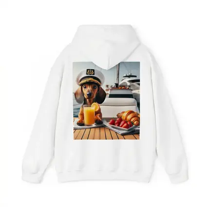 Dachshund Captain Hat Yacht Breakfast Scene