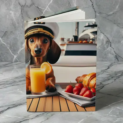 Dachshund Captain Hat Yacht Breakfast Scene