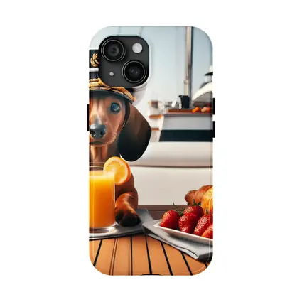 Dachshund Captain Hat Yacht Breakfast Scene