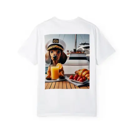 Dachshund Captain Hat Yacht Breakfast Scene