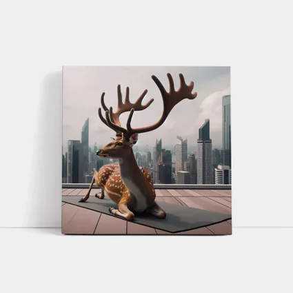 Spotted Deer Doing Yoga City Skyline
