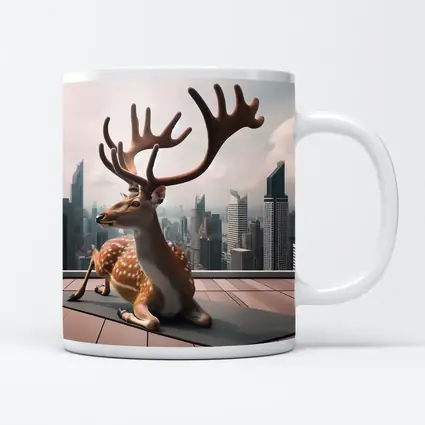 Spotted Deer Doing Yoga City Skyline