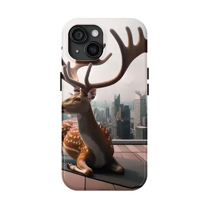 Spotted Deer Doing Yoga City Skyline