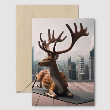 Spotted Deer Doing Yoga City Skyline