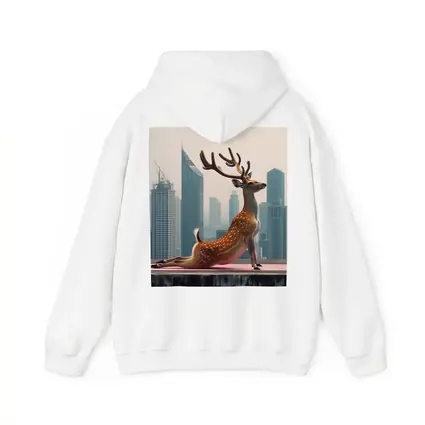 Deer Doing Yoga City Skyline Background