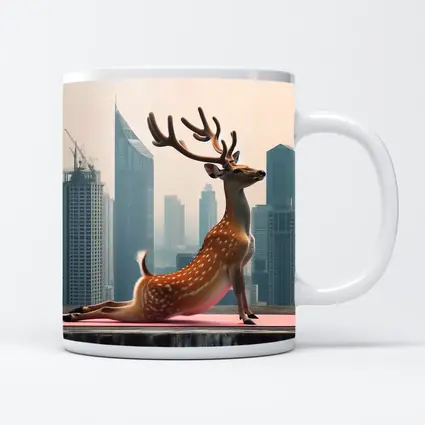 Deer Doing Yoga City Skyline Background
