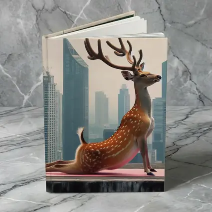 Deer Doing Yoga City Skyline Background