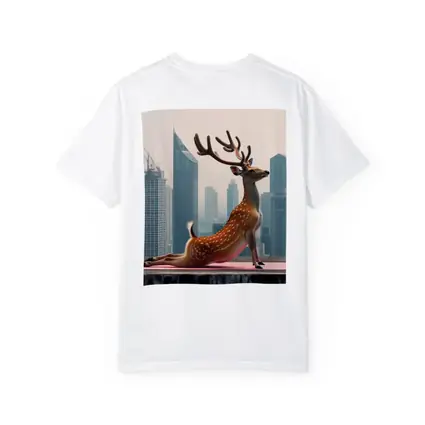 Deer Doing Yoga City Skyline Background