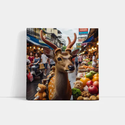 Deer With Antlers At Asian Street Market