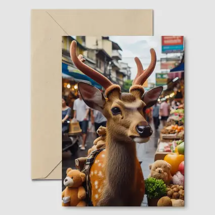 Deer With Antlers At Asian Street Market