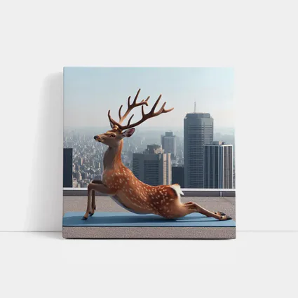 Deer Doing Yoga City Skyline Background