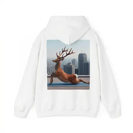 Deer Doing Yoga City Skyline Background