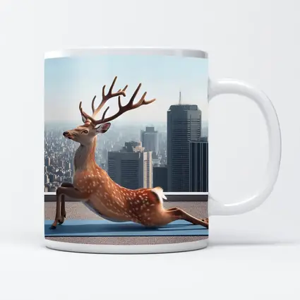 Deer Doing Yoga City Skyline Background