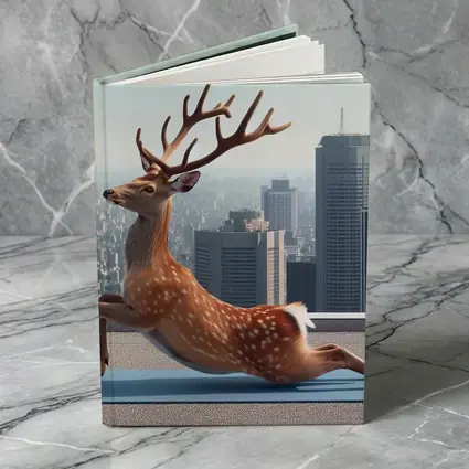 Deer Doing Yoga City Skyline Background