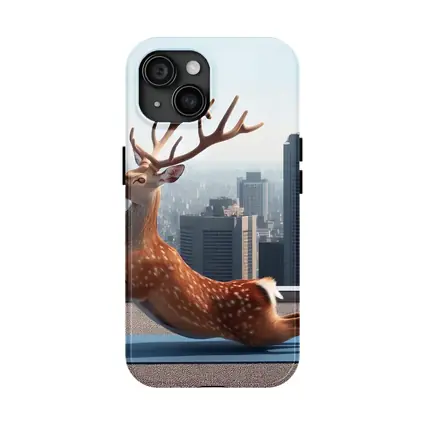 Deer Doing Yoga City Skyline Background